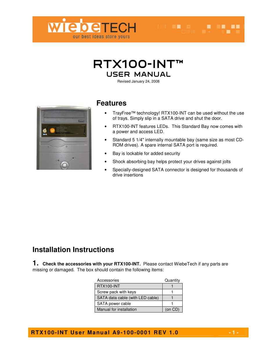 CRU RTX100-INT User Manual | 4 pages