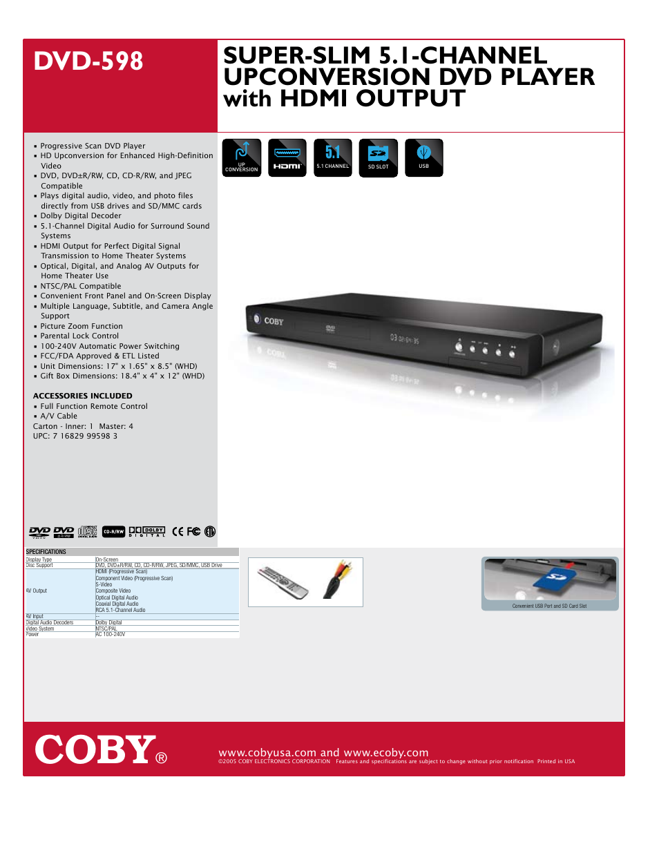 COBY DVD-598 User Manual | 1 page