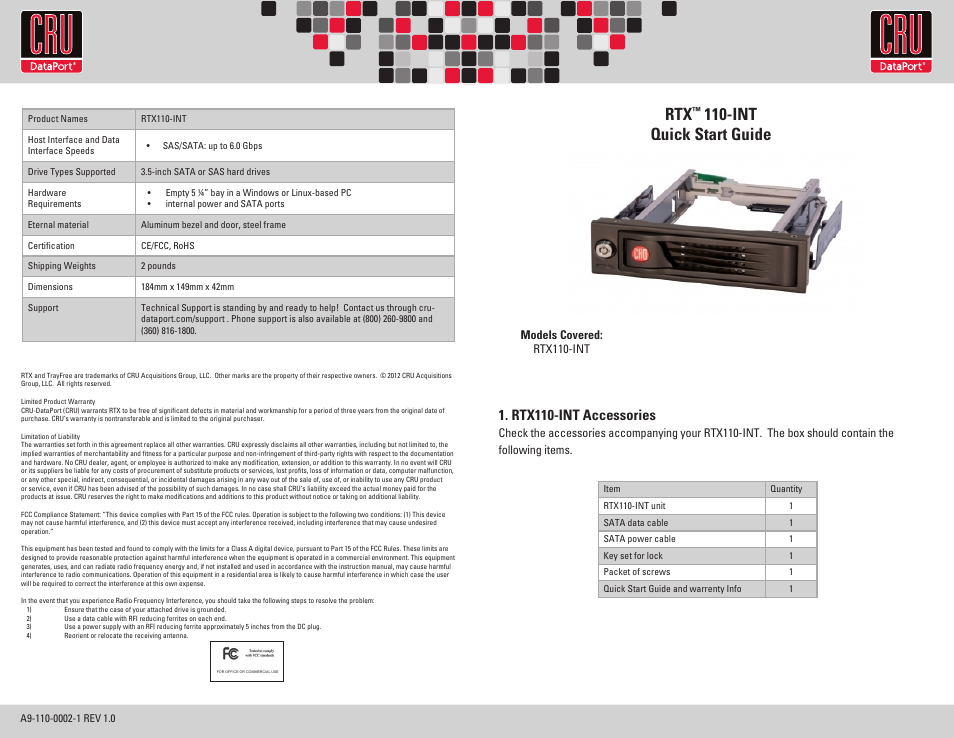 CRU RTX110-INT User Manual | 2 pages
