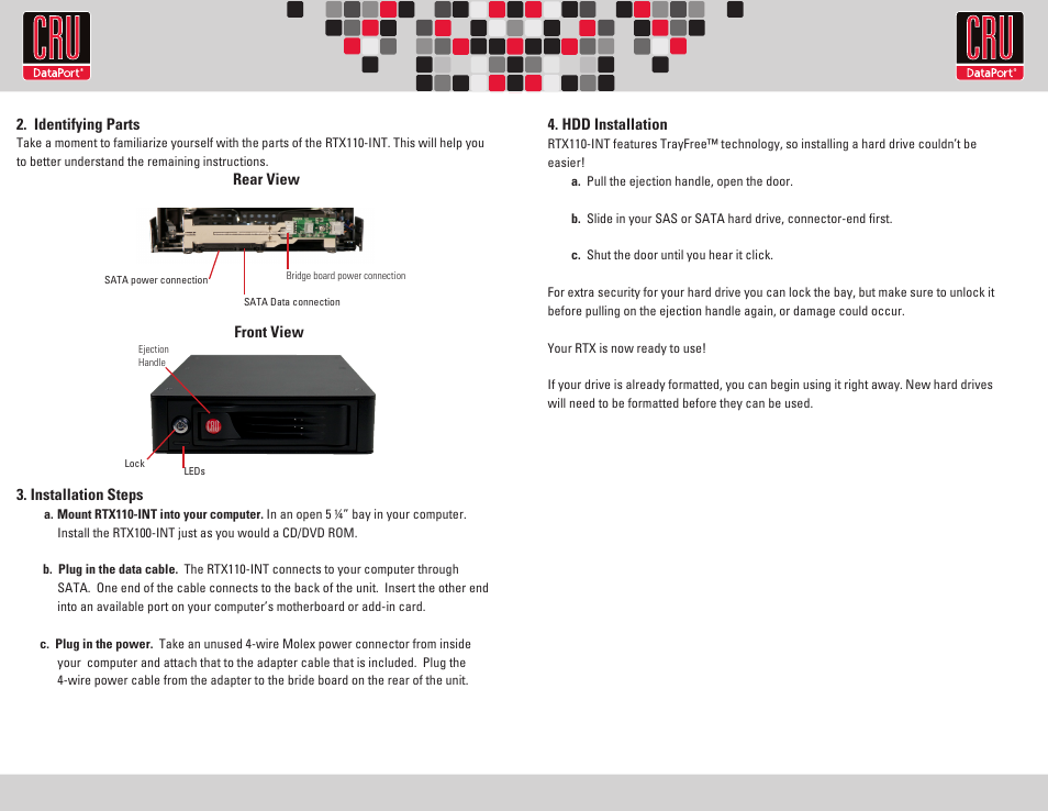 CRU RTX110-INT User Manual | Page 2 / 2