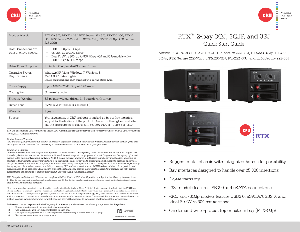 CRU RTX220-3QJ User Manual | 2 pages