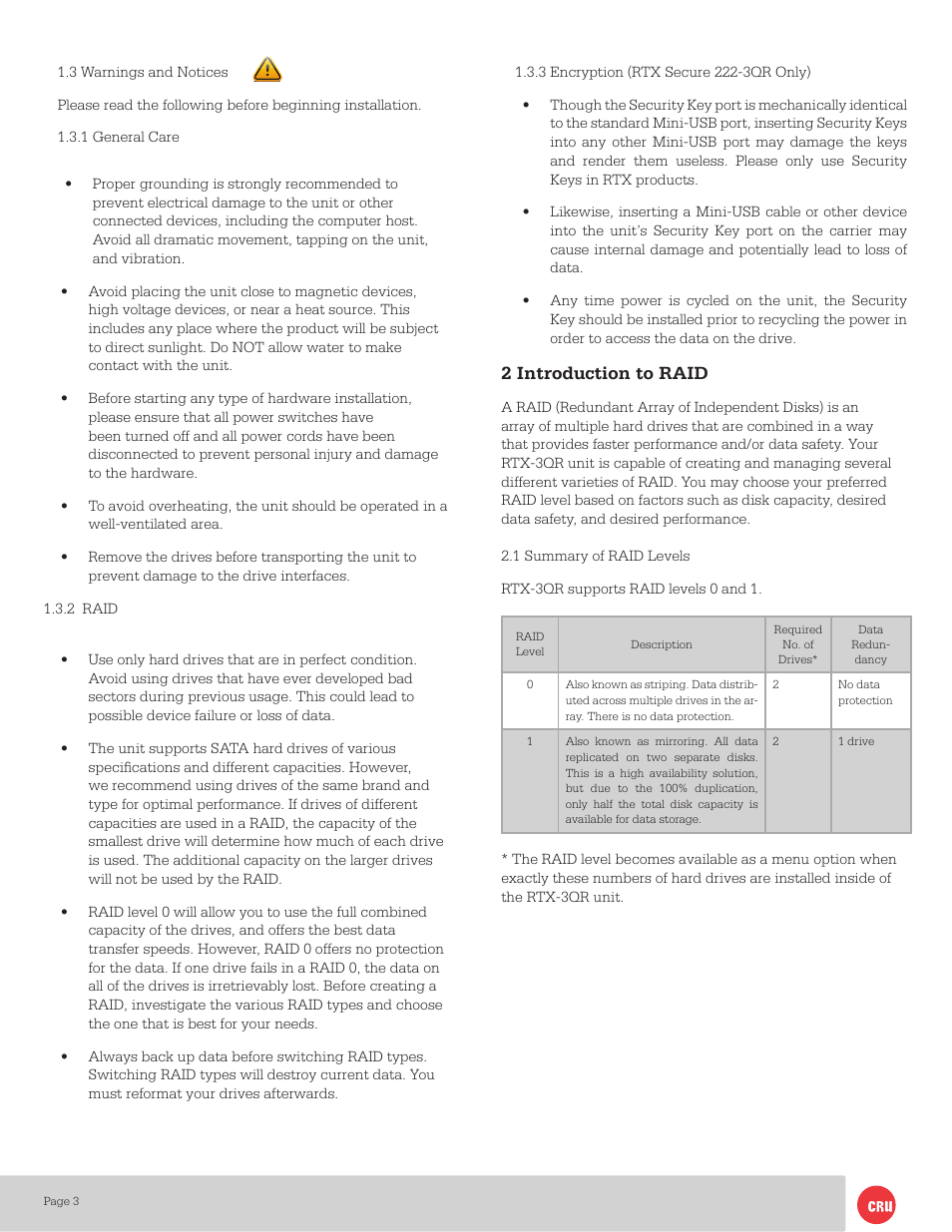 2 introduction to raid | CRU RTX220-3QR User Manual | Page 3 / 9