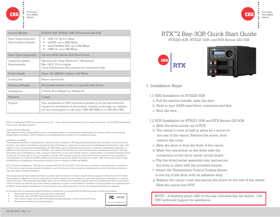 CRU RTX220-3QR User Manual | 2 pages