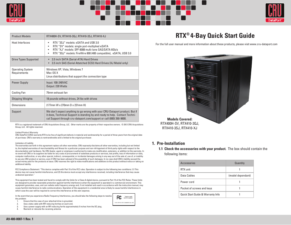 CRU RTX410-3QJ User Manual | 2 pages