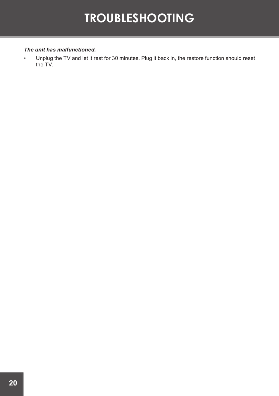 Troubleshooting | COBY electronic TF-TV1901 User Manual | Page 20 / 24