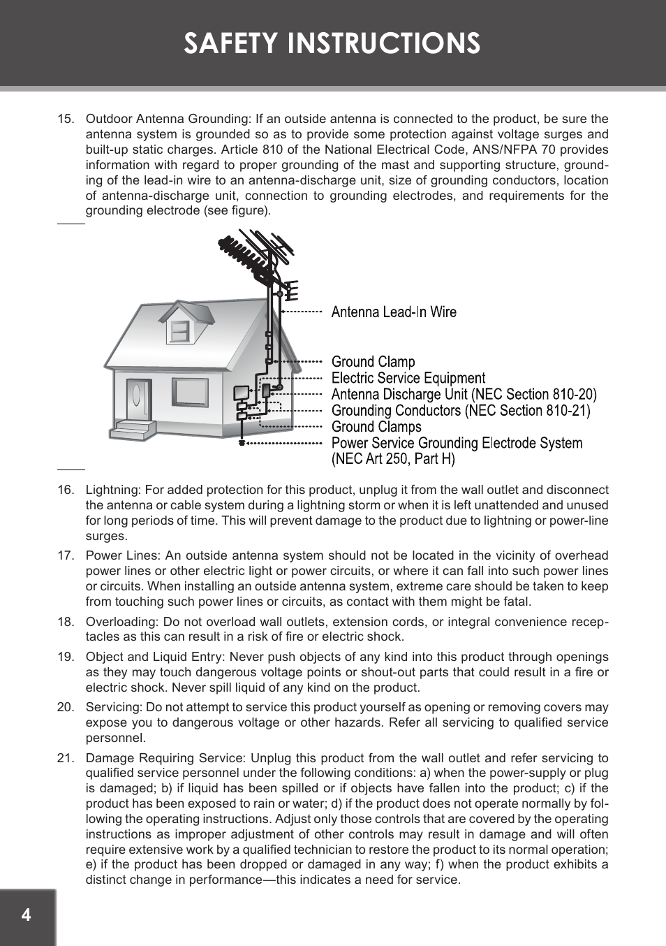 Safety instructions | COBY electronic TF-TV1901 User Manual | Page 4 / 24