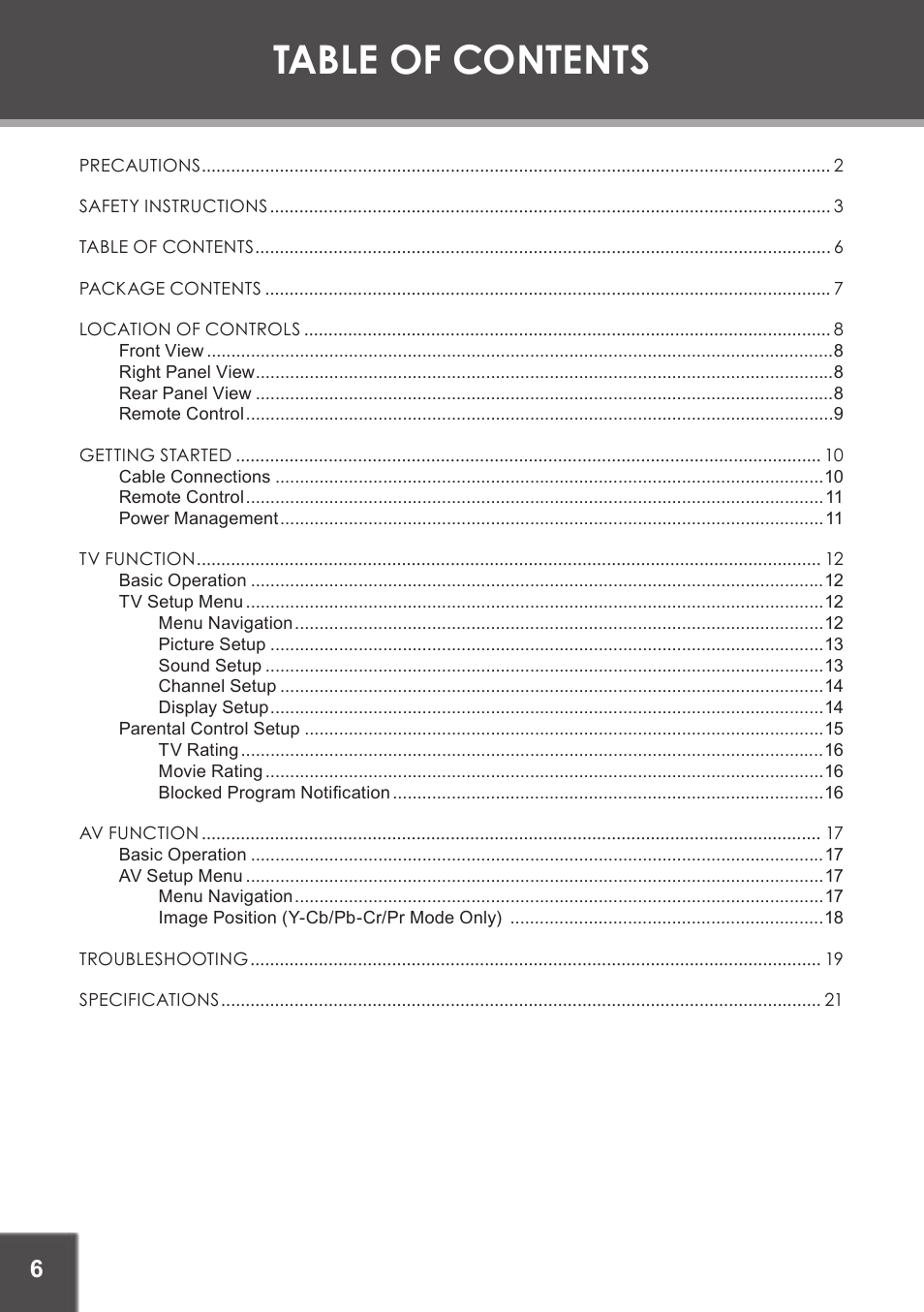 COBY electronic TF-TV1901 User Manual | Page 6 / 24