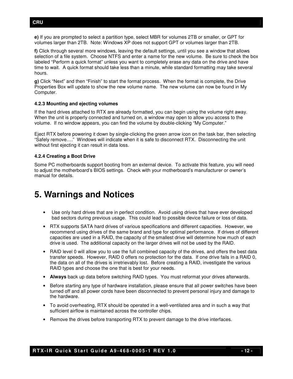 Warnings and notices | CRU RTX410-IR User Manual | Page 12 / 13