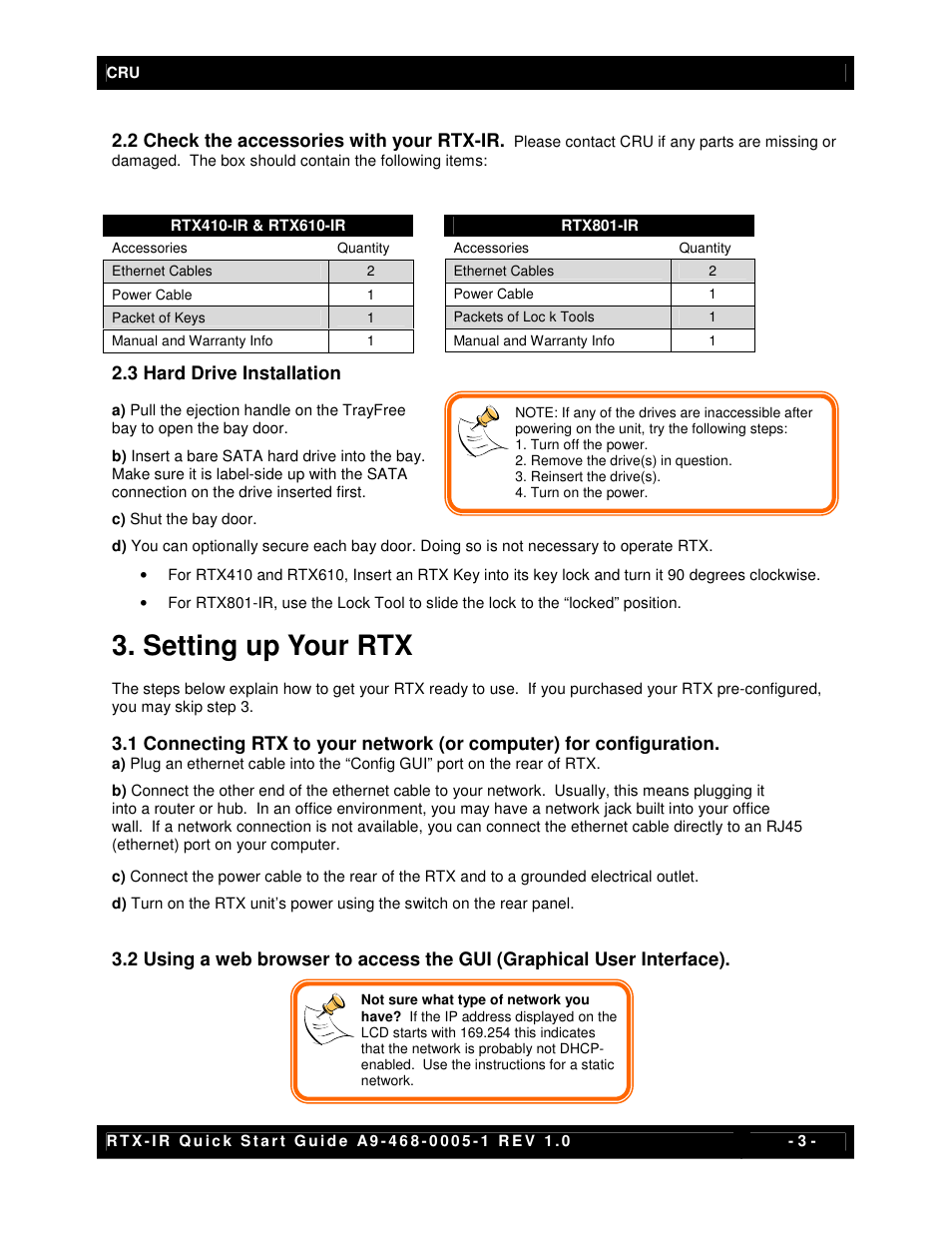 Setting up your rtx | CRU RTX410-IR User Manual | Page 3 / 13