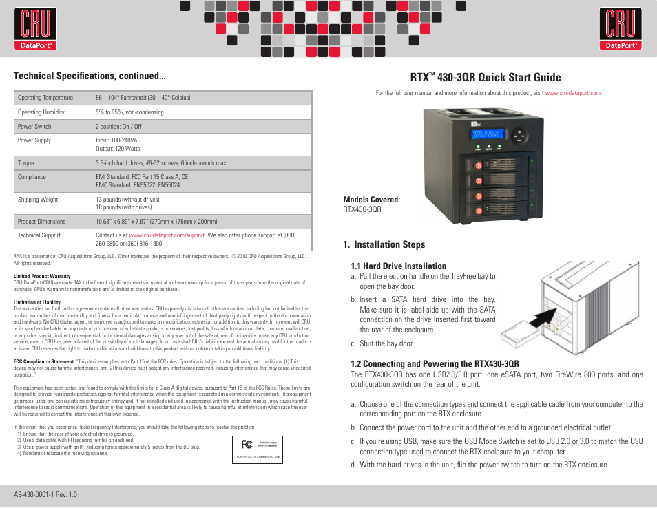 CRU RTX430-3QR User Manual | 2 pages