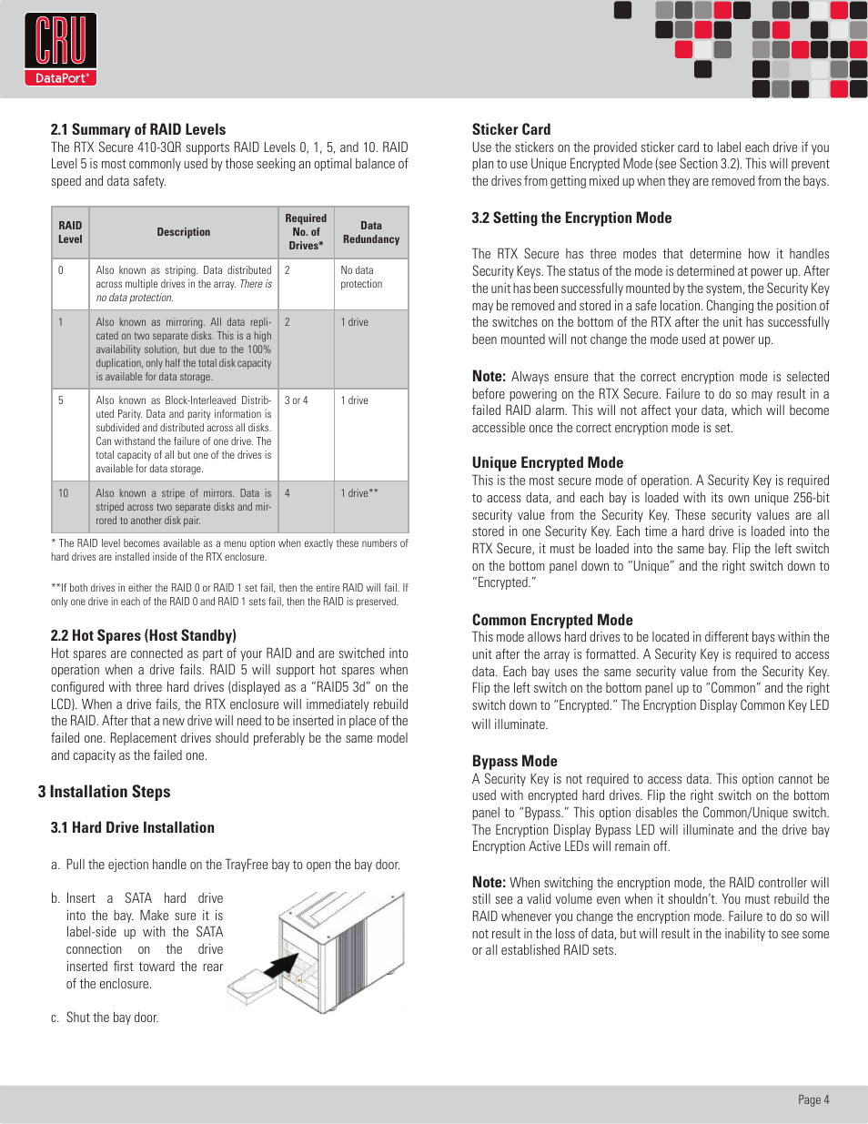 Rtx220 qr - manual, 3 installation steps | CRU RTX Secure 410-3QR User Manual | Page 4 / 10