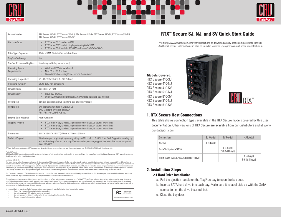 CRU RTX Secure 410-NJ User Manual | 2 pages