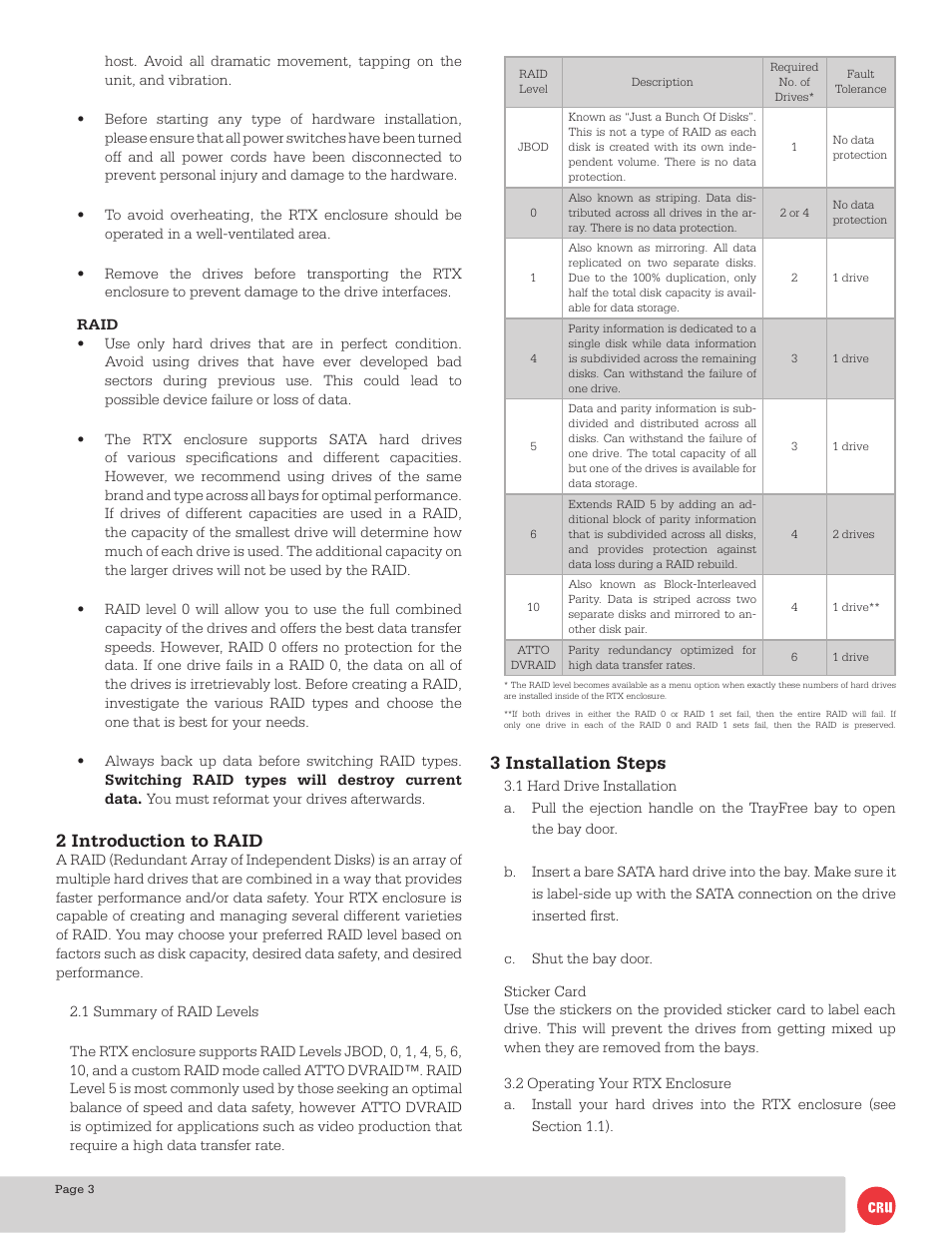2 introduction to raid, 3 installation steps | CRU RTX800-TR User Manual | Page 3 / 11