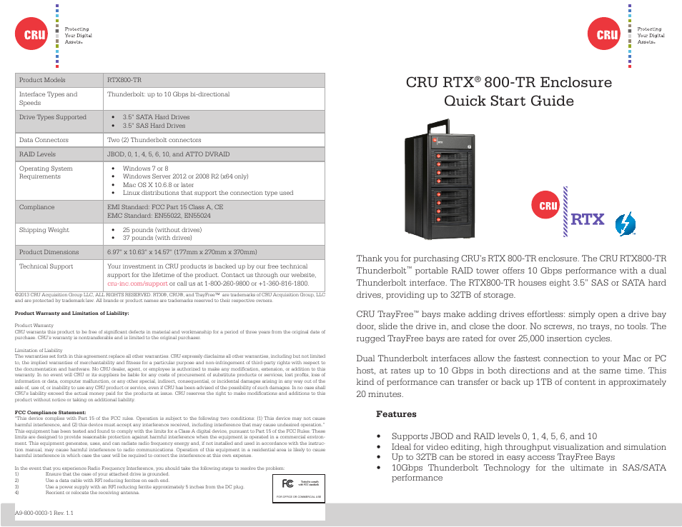 CRU RTX800-TR User Manual | 2 pages