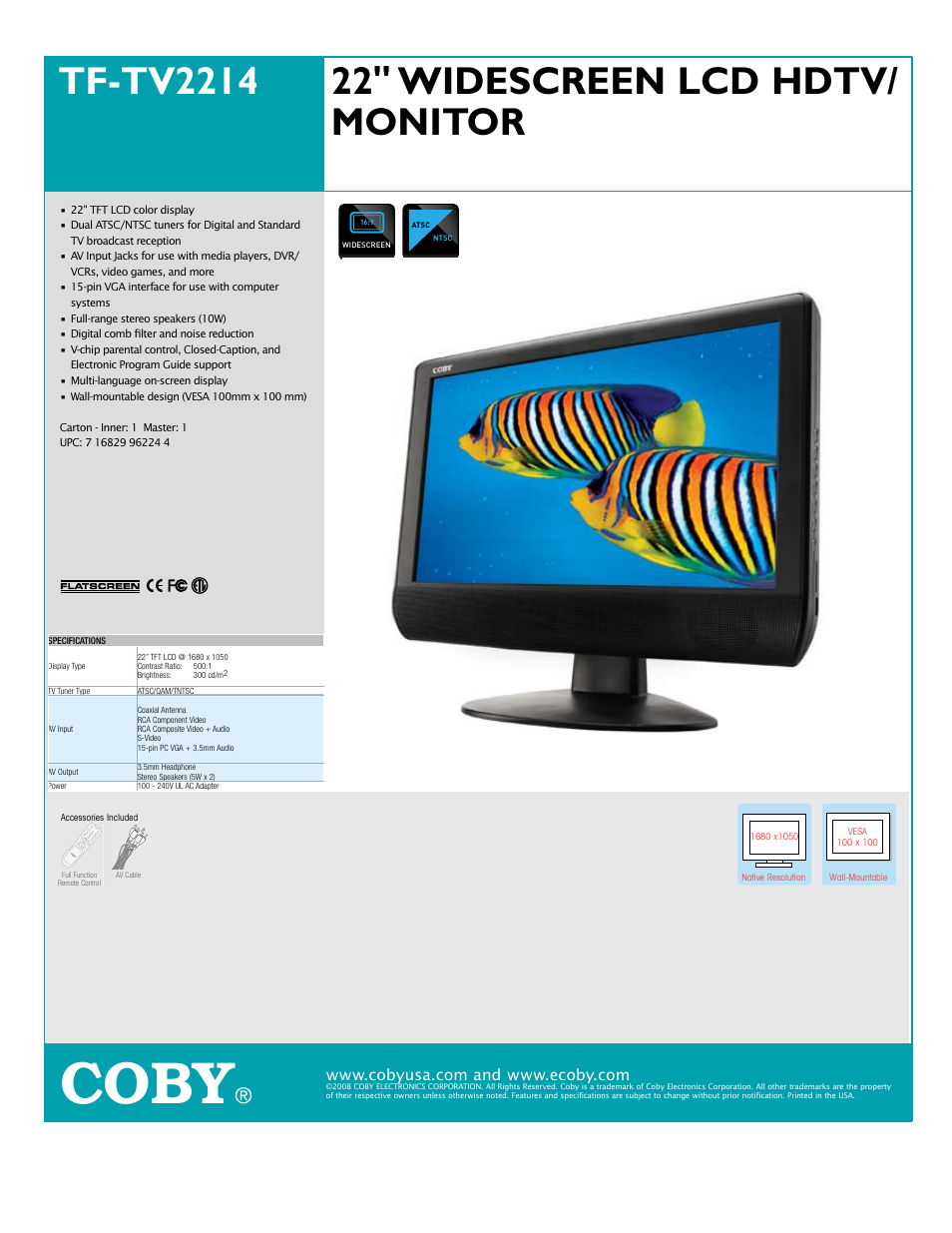 COBY electronic TF-TV2214 User Manual | 1 page