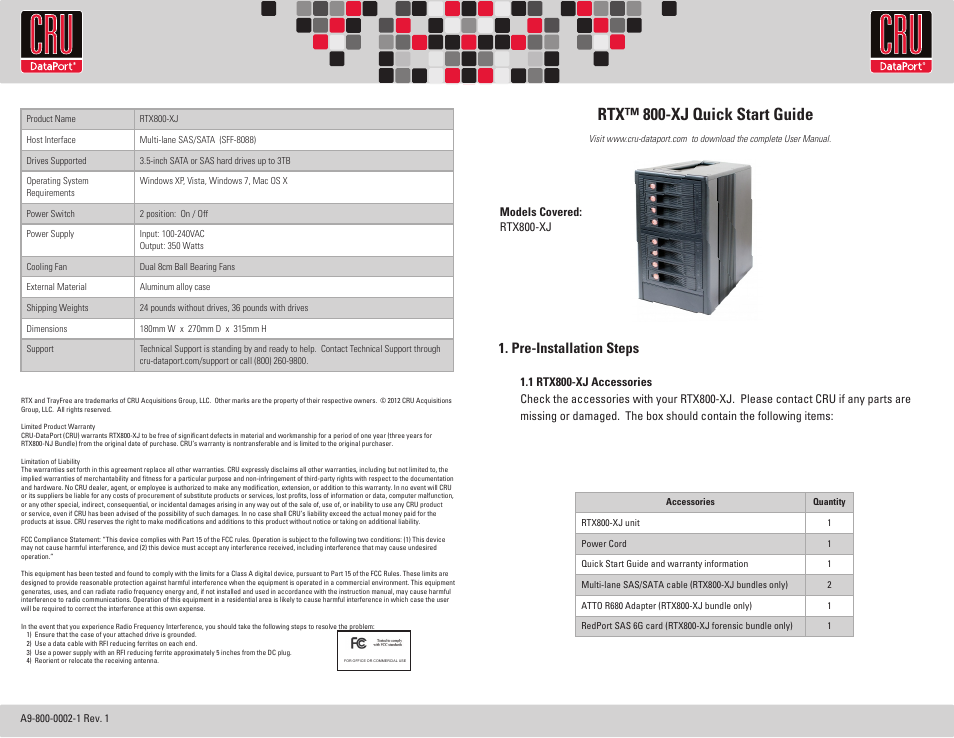 CRU RTX800-XJ User Manual | 2 pages
