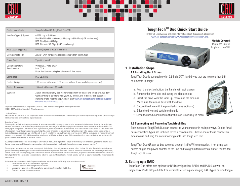 CRU ToughTech Duo 3SR User Manual | 2 pages
