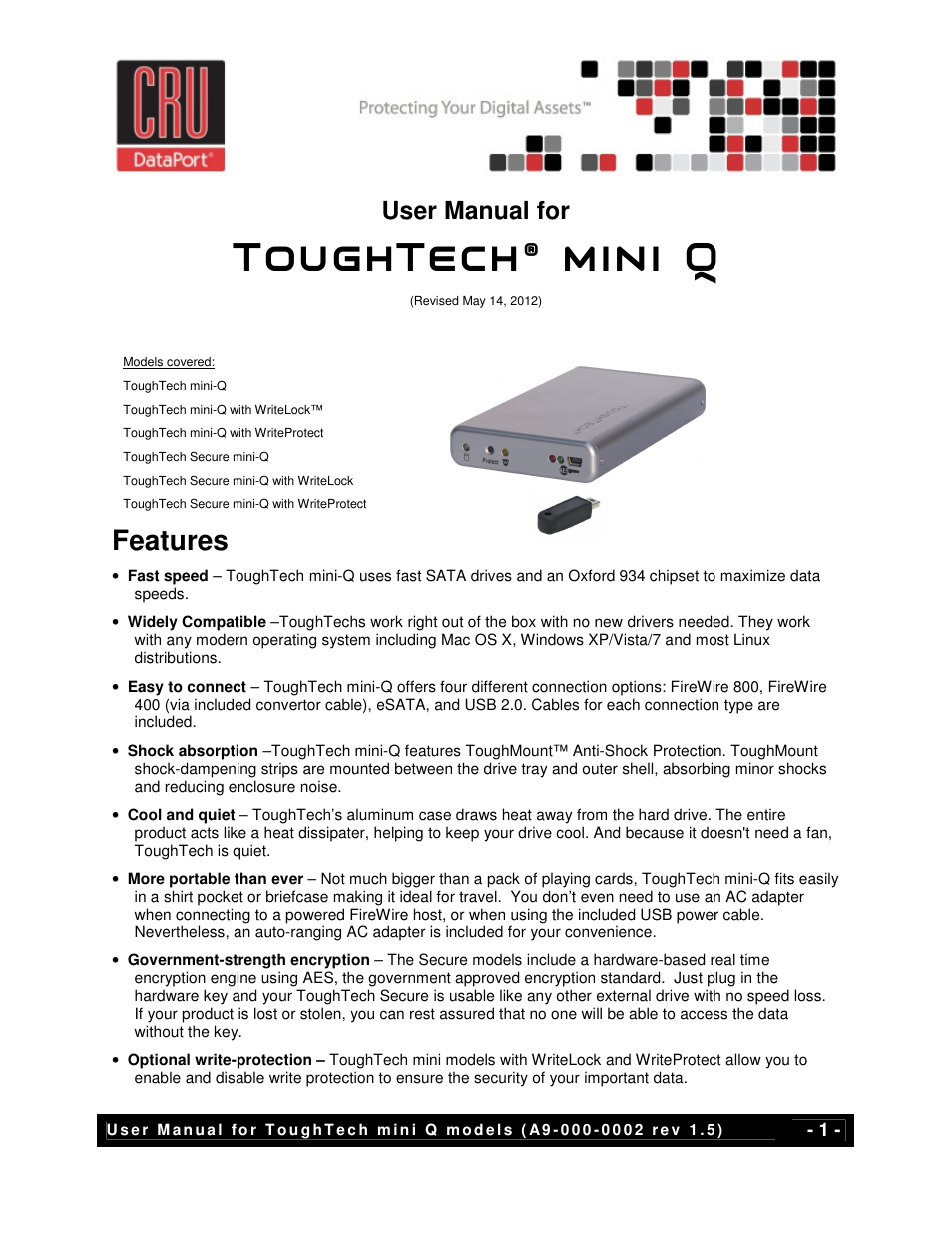 CRU ToughTech Secure 128 mini-Q with WriteLock User Manual | 13 pages