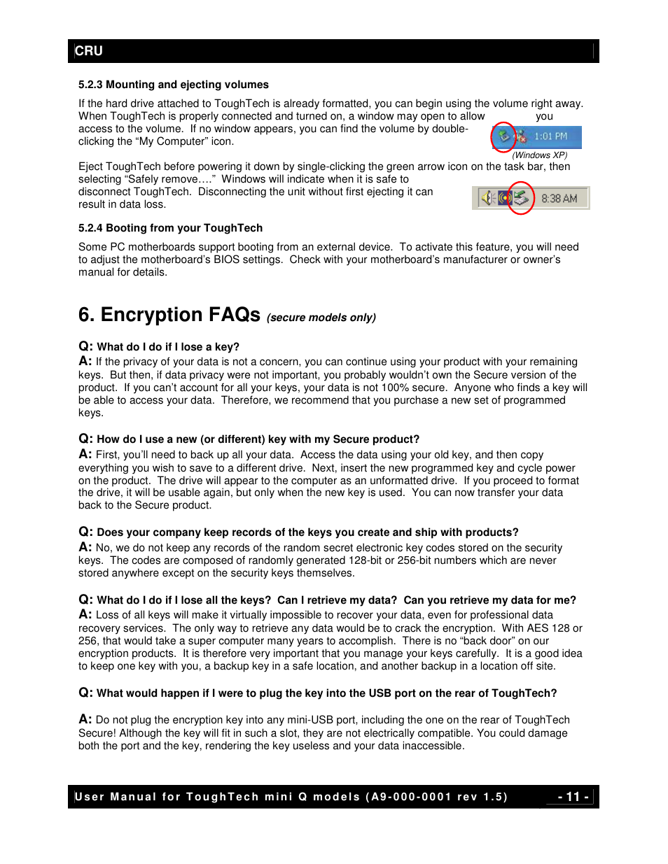 Encryption faqs | CRU ToughTech Secure 128 mini-Q with WriteLock User Manual | Page 11 / 13