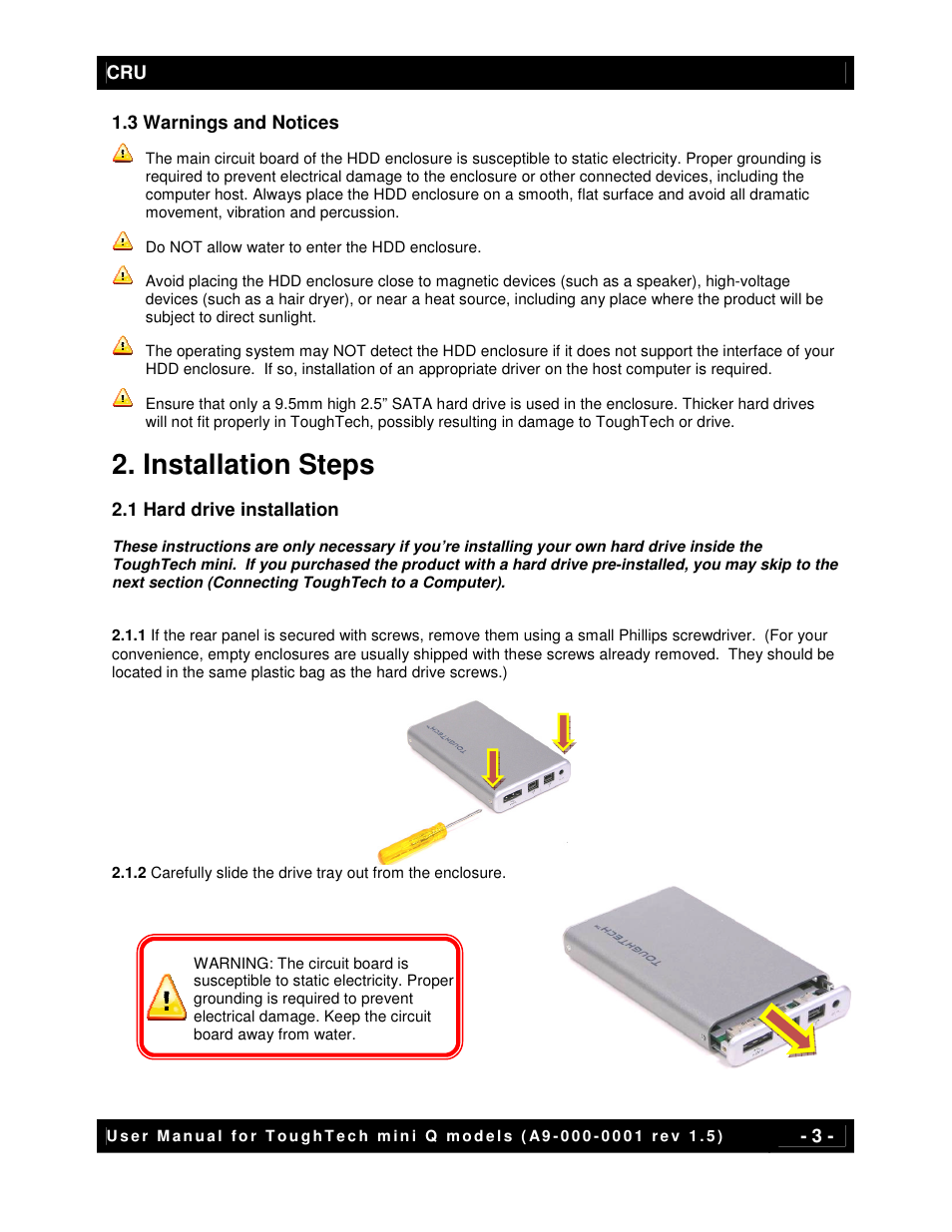 Installation steps | CRU ToughTech Secure 128 mini-Q with WriteLock User Manual | Page 3 / 13