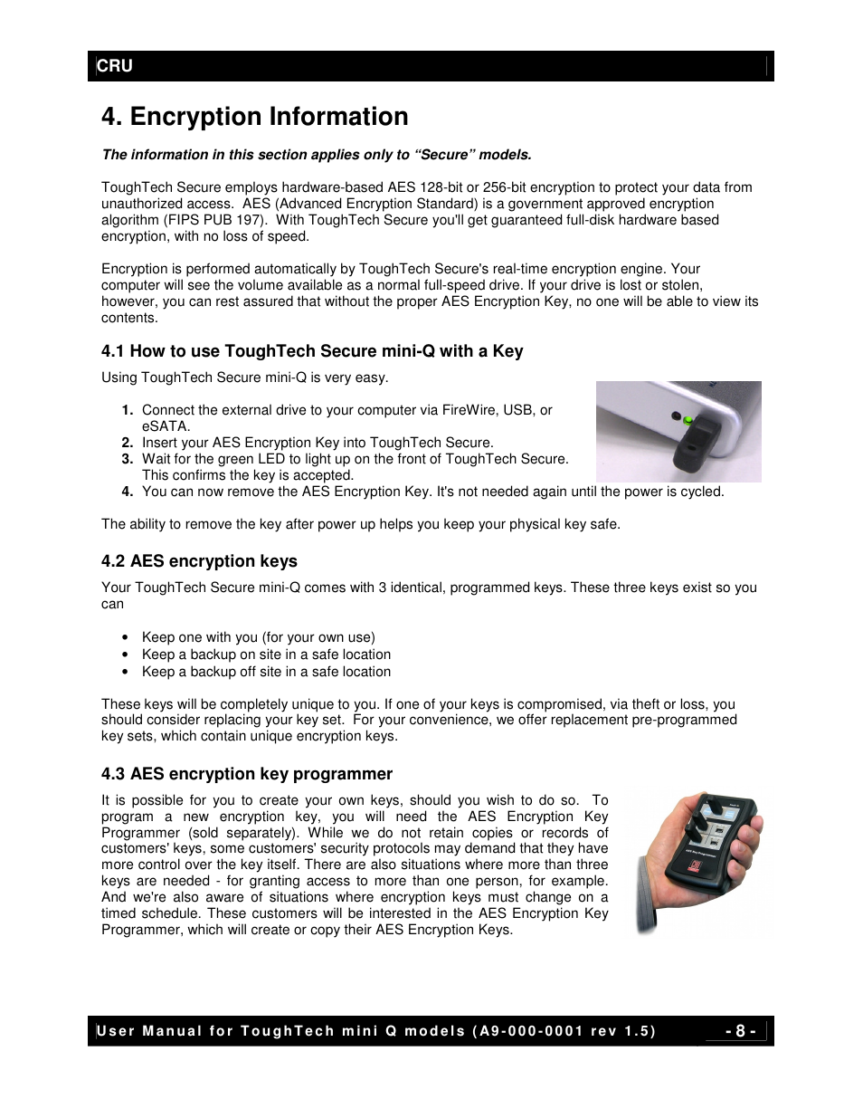 Encryption information | CRU ToughTech Secure 128 mini-Q with WriteLock User Manual | Page 8 / 13