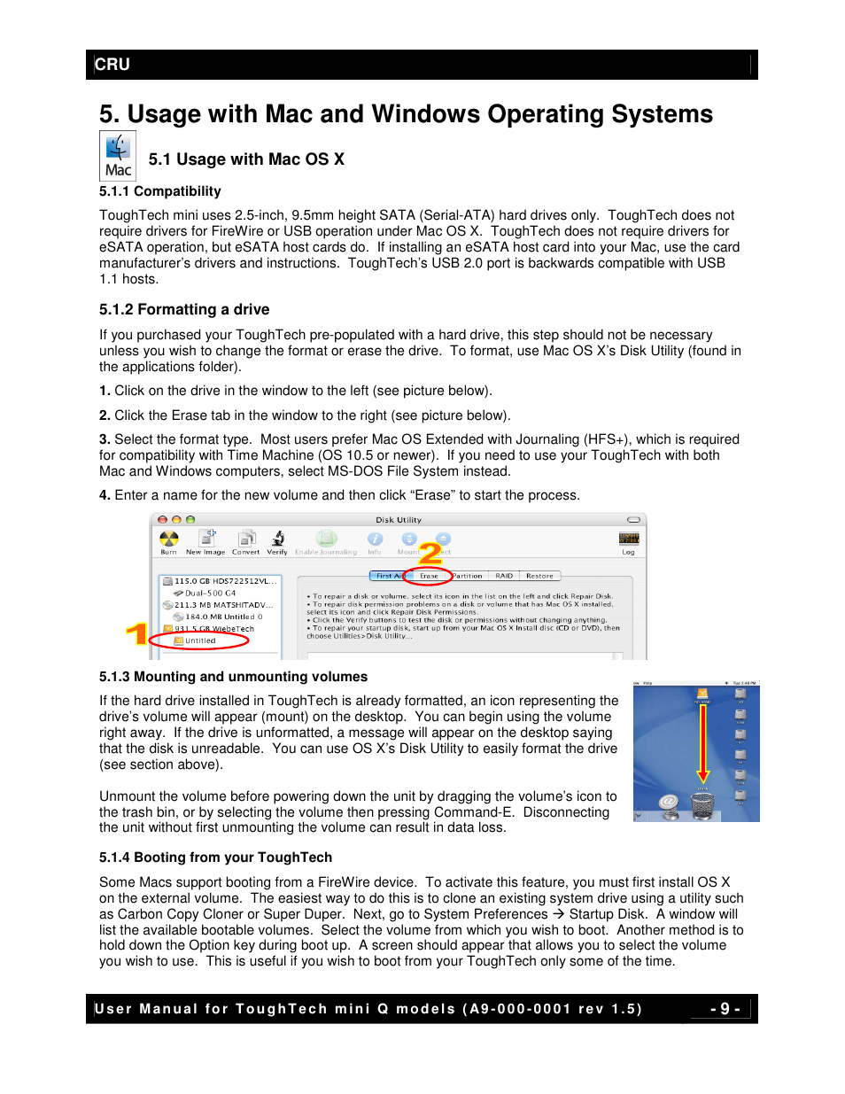 Usage with mac and windows operating systems | CRU ToughTech Secure 128 mini-Q with WriteLock User Manual | Page 9 / 13