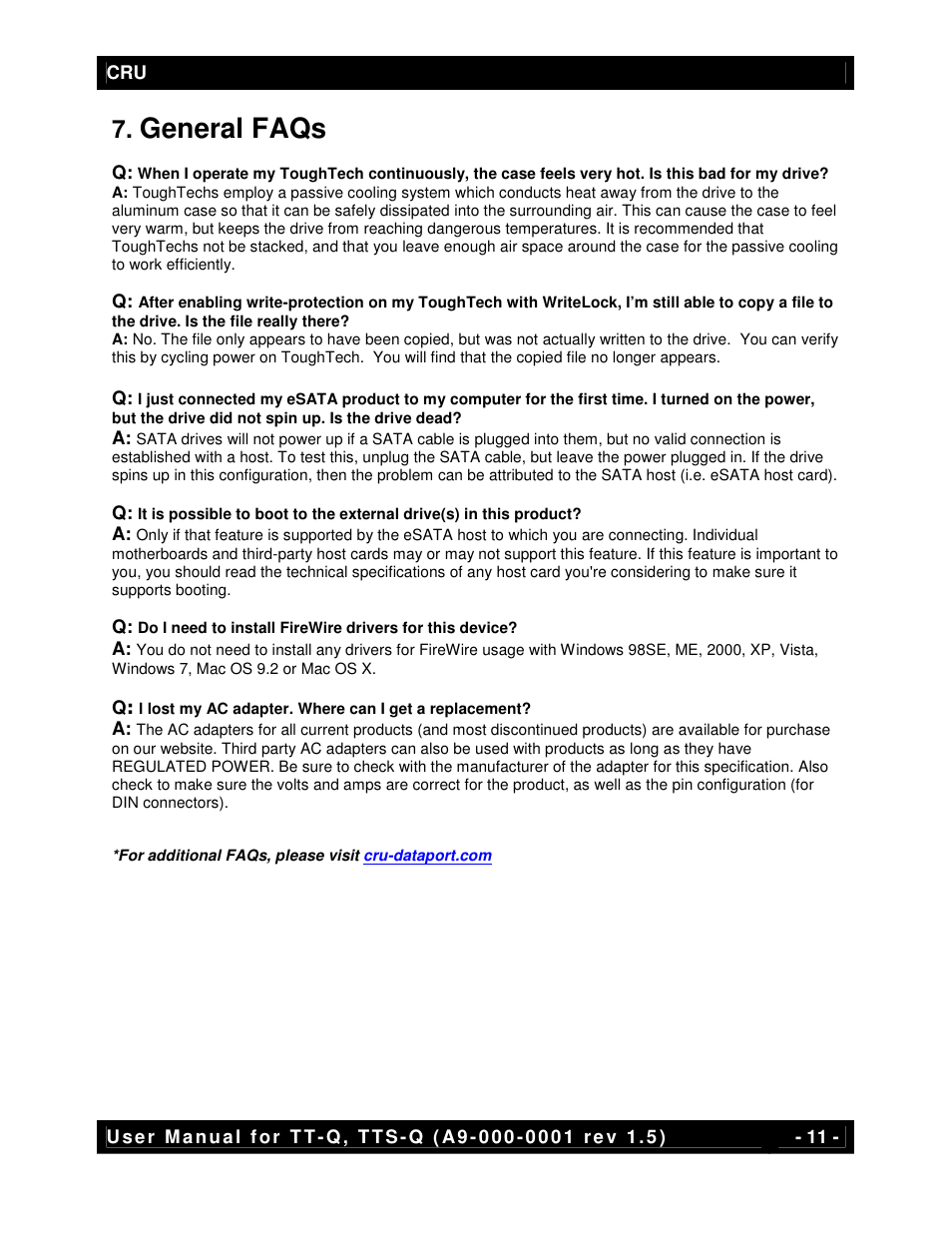 General faqs | CRU ToughTech Secure 128 Q User Manual | Page 11 / 12
