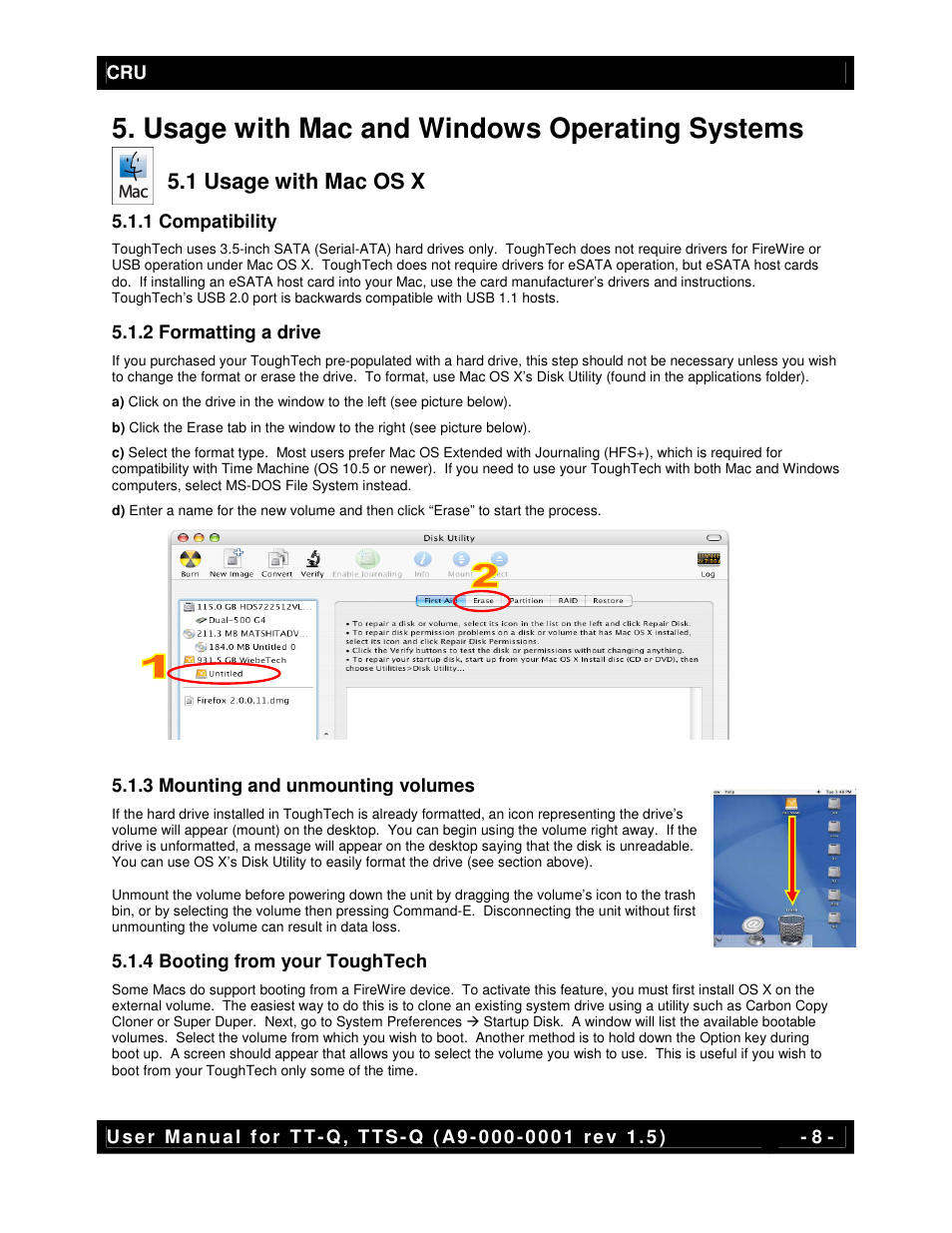 Usage with mac and windows operating systems, 1 usage with mac os x | CRU ToughTech Secure 128 Q User Manual | Page 8 / 12