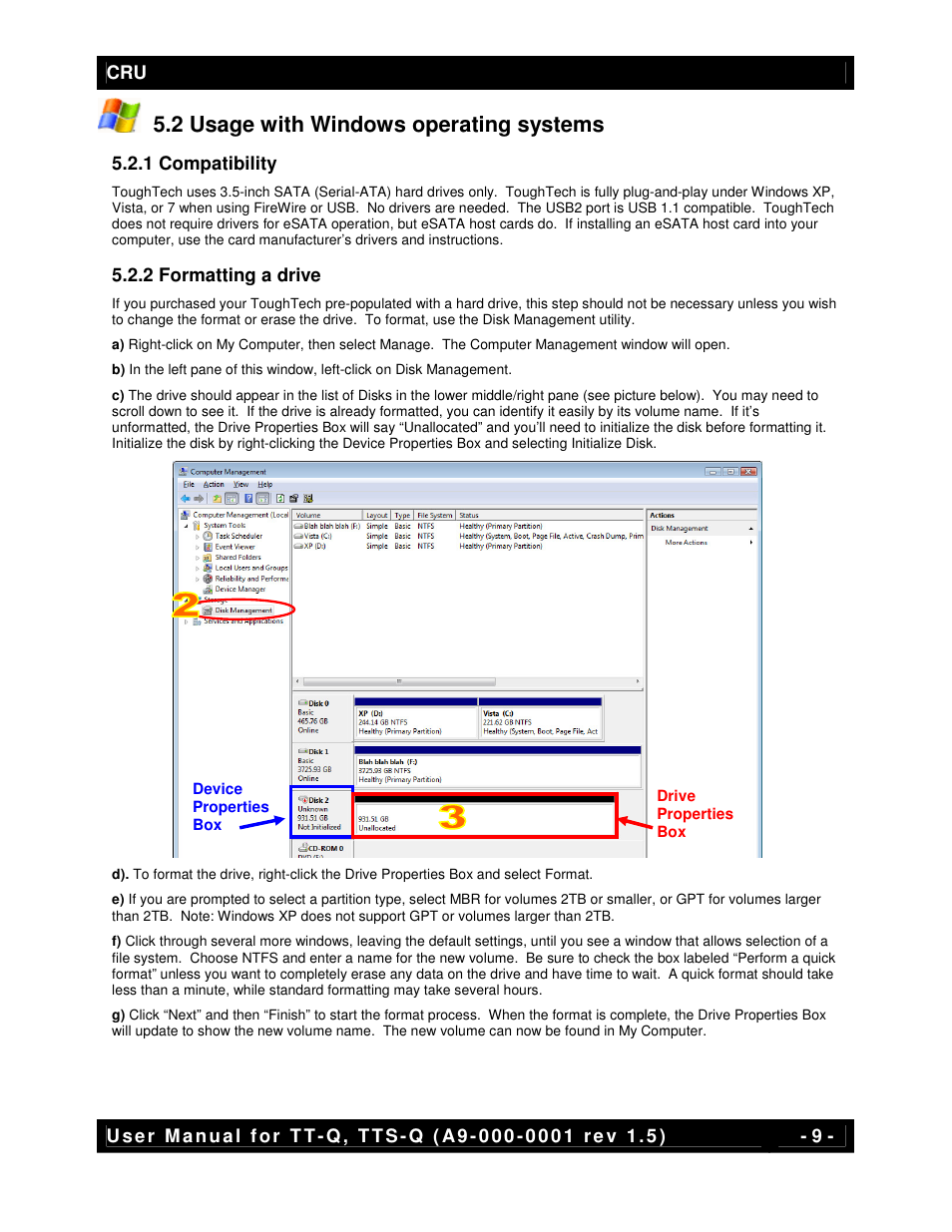2 usage with windows operating systems | CRU ToughTech Secure 128 Q User Manual | Page 9 / 12