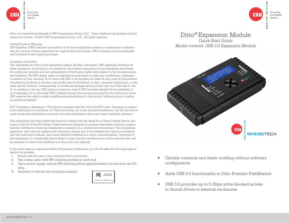 CRU Ditto Forensic FieldStation User Manual | 2 pages