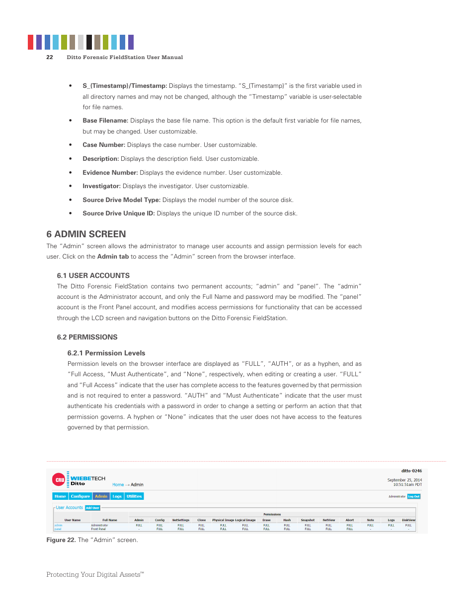 6 admin screen | CRU Ditto Forensic FieldStation User Manual | Page 22 / 38