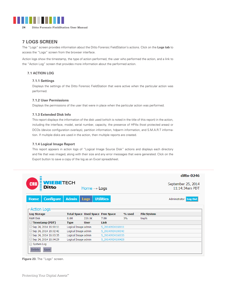 7 logs screen | CRU Ditto Forensic FieldStation User Manual | Page 24 / 38