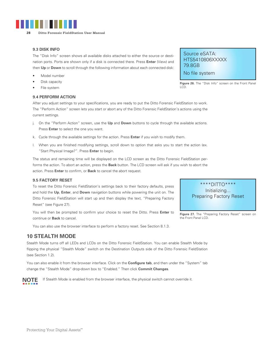 10 stealth mode, Ditto**** initializing... preparing factory reset | CRU Ditto Forensic FieldStation User Manual | Page 28 / 38