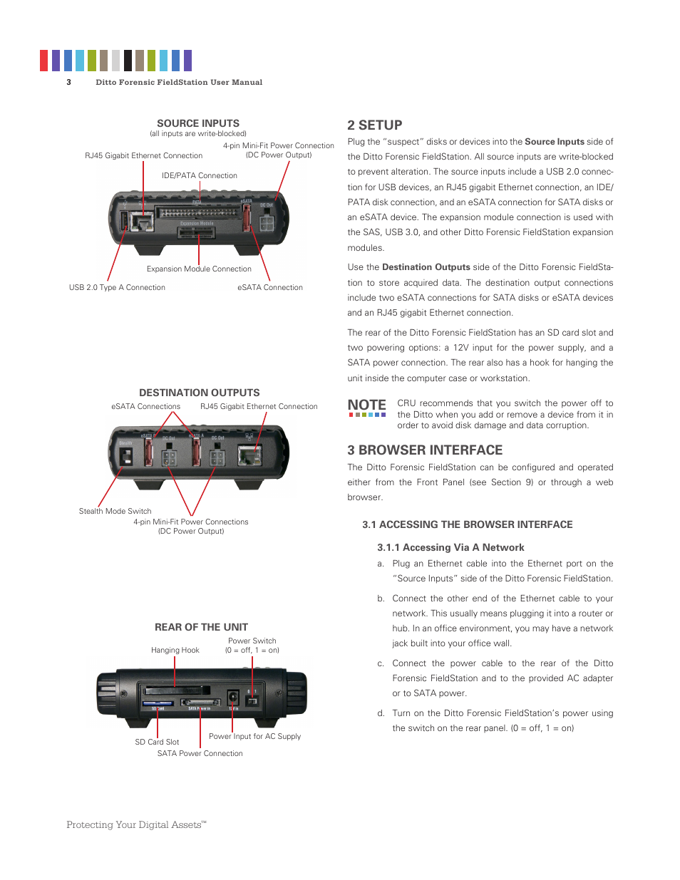 2 setup, 3 browser interface | CRU Ditto Forensic FieldStation User Manual | Page 3 / 38