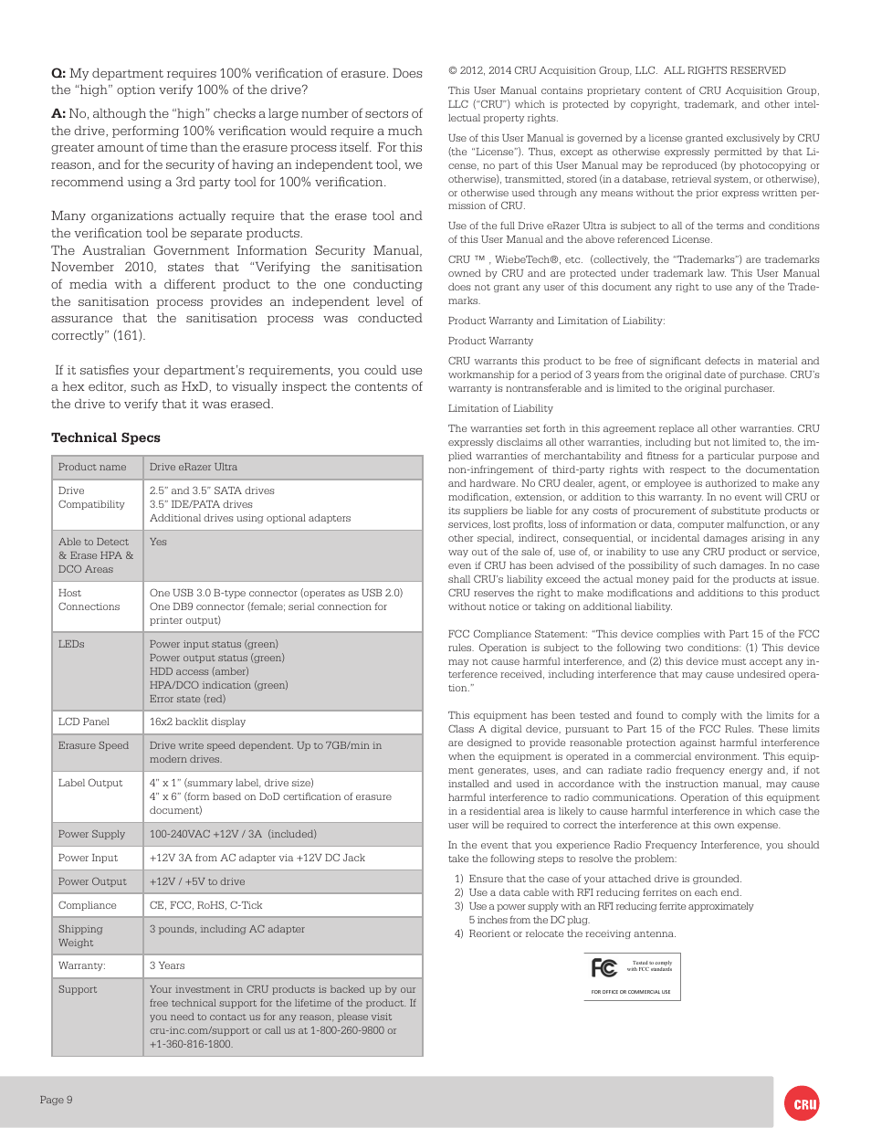 CRU Drive eRazer Ultra User Manual | Page 9 / 9