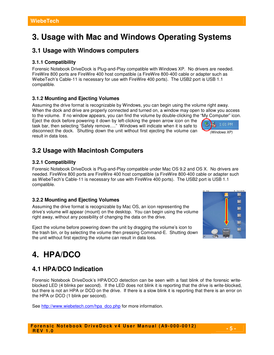 Usage with mac and windows operating systems, Hpa/dco | CRU Forensic Notebook DriveDock User Manual | Page 5 / 7