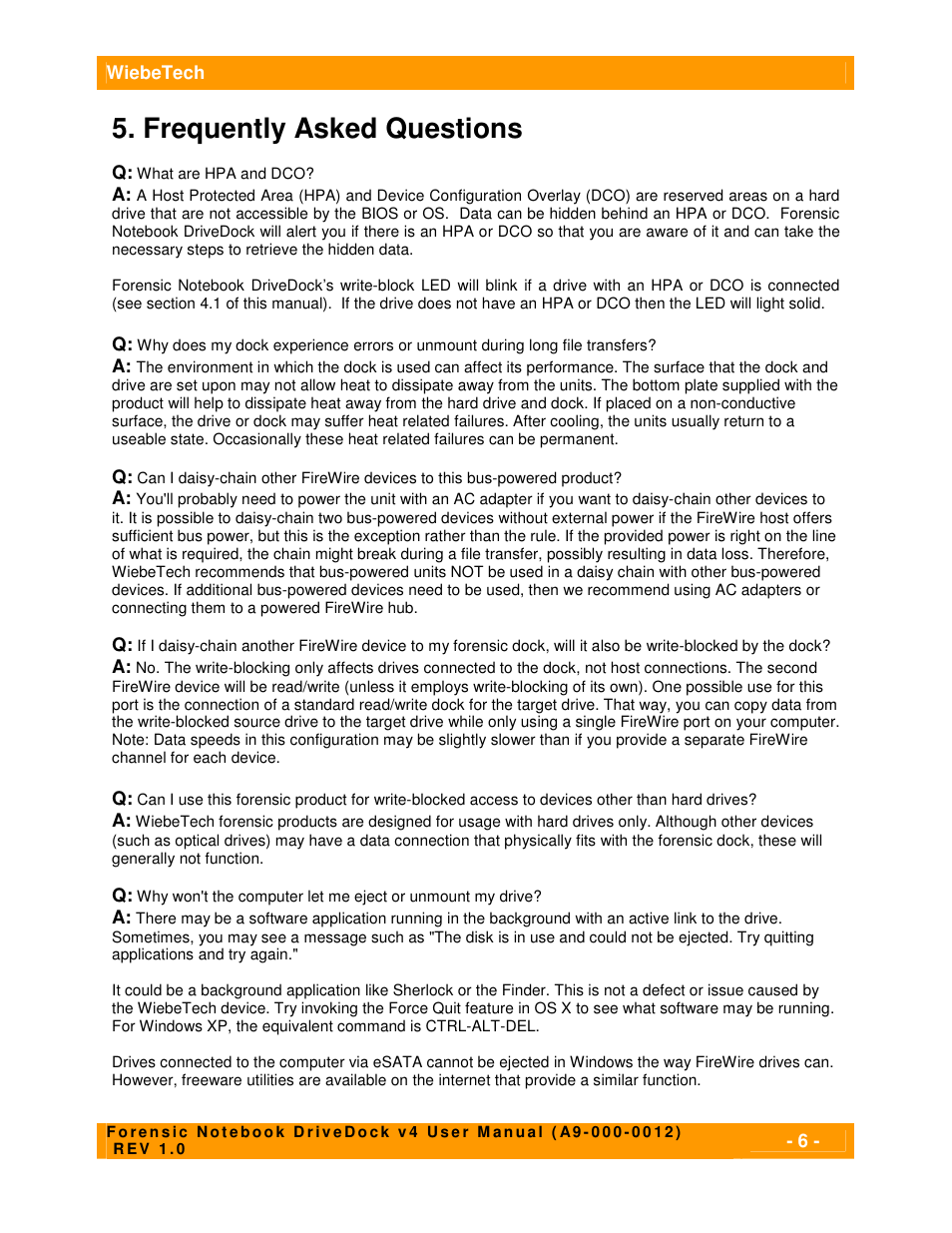 Frequently asked questions | CRU Forensic Notebook DriveDock User Manual | Page 6 / 7