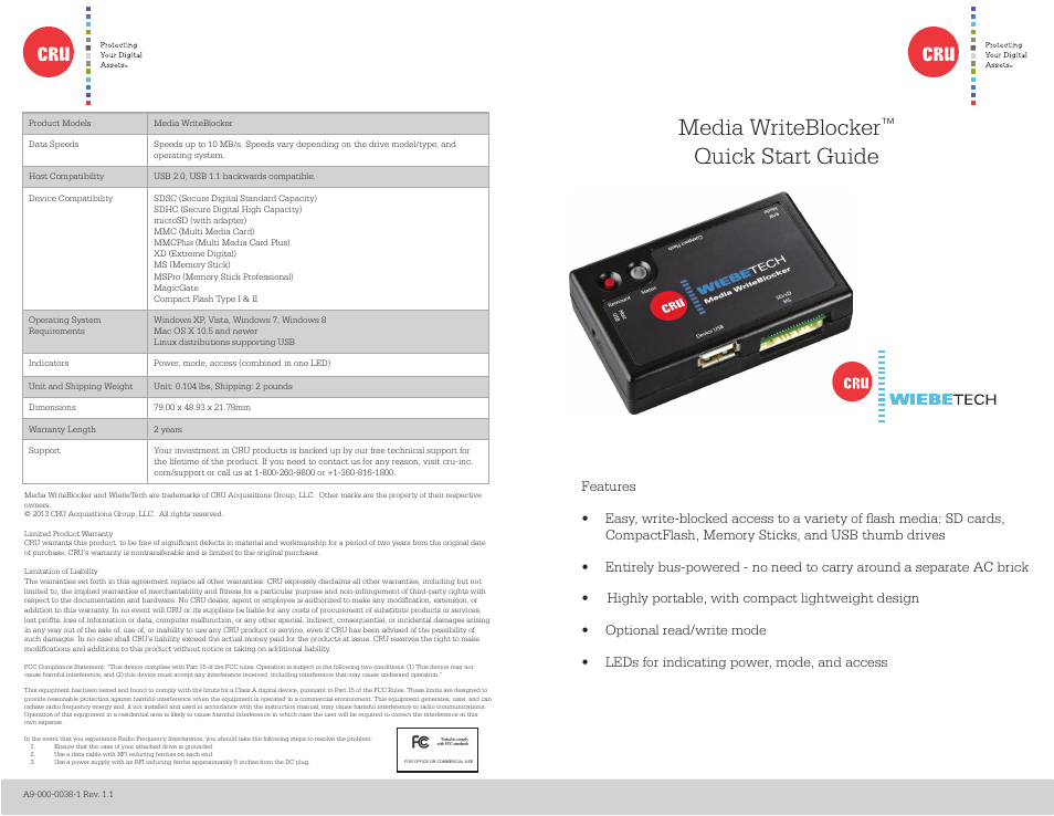 CRU Media WriteBlocker User Manual | 2 pages