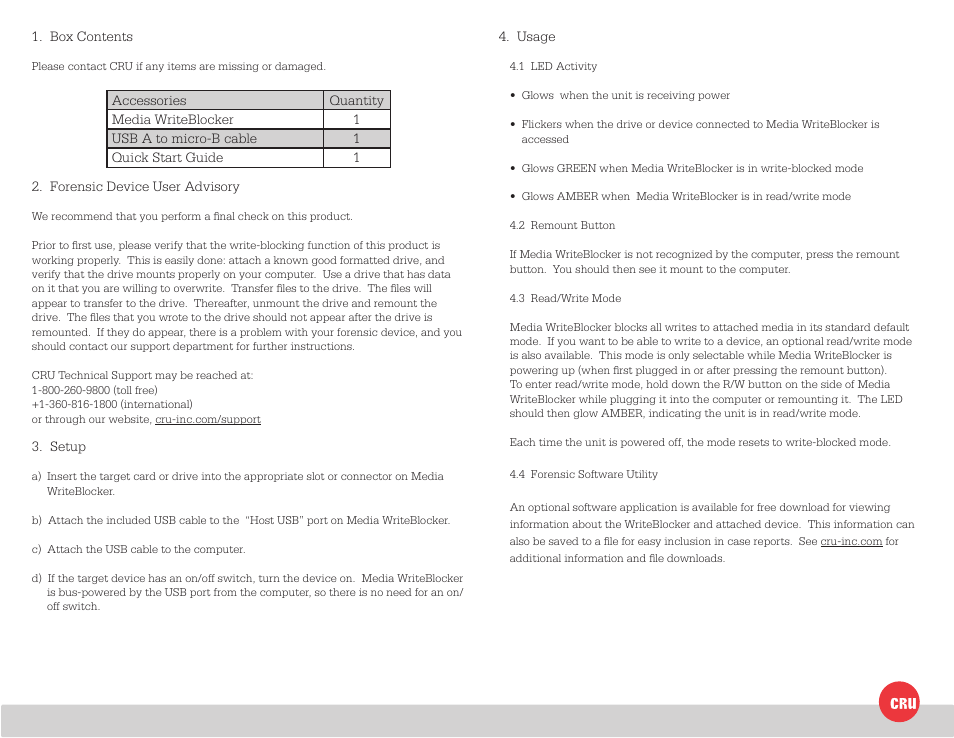 CRU Media WriteBlocker User Manual | Page 2 / 2