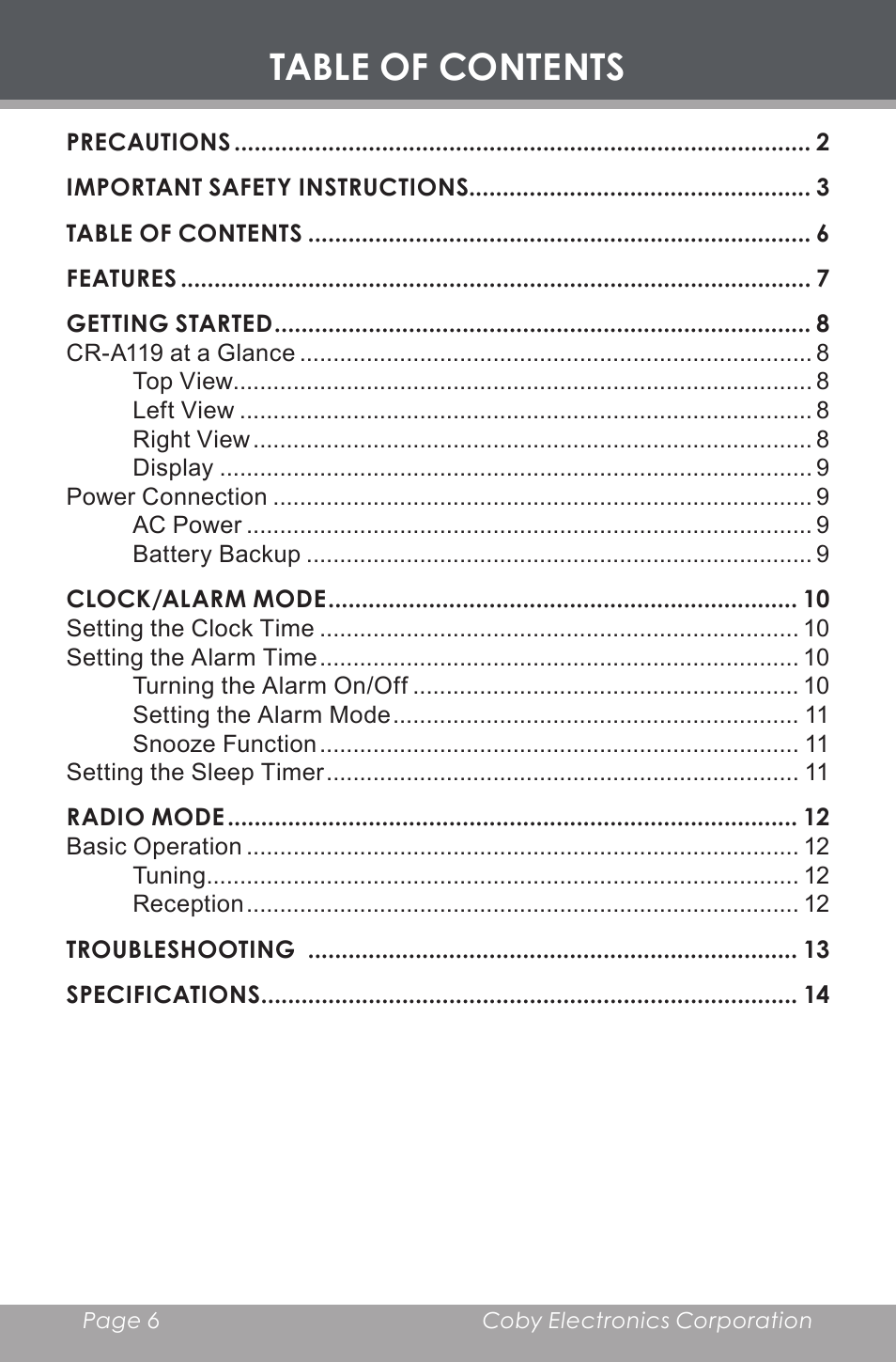 COBY electronic CR-A119 User Manual | Page 6 / 16