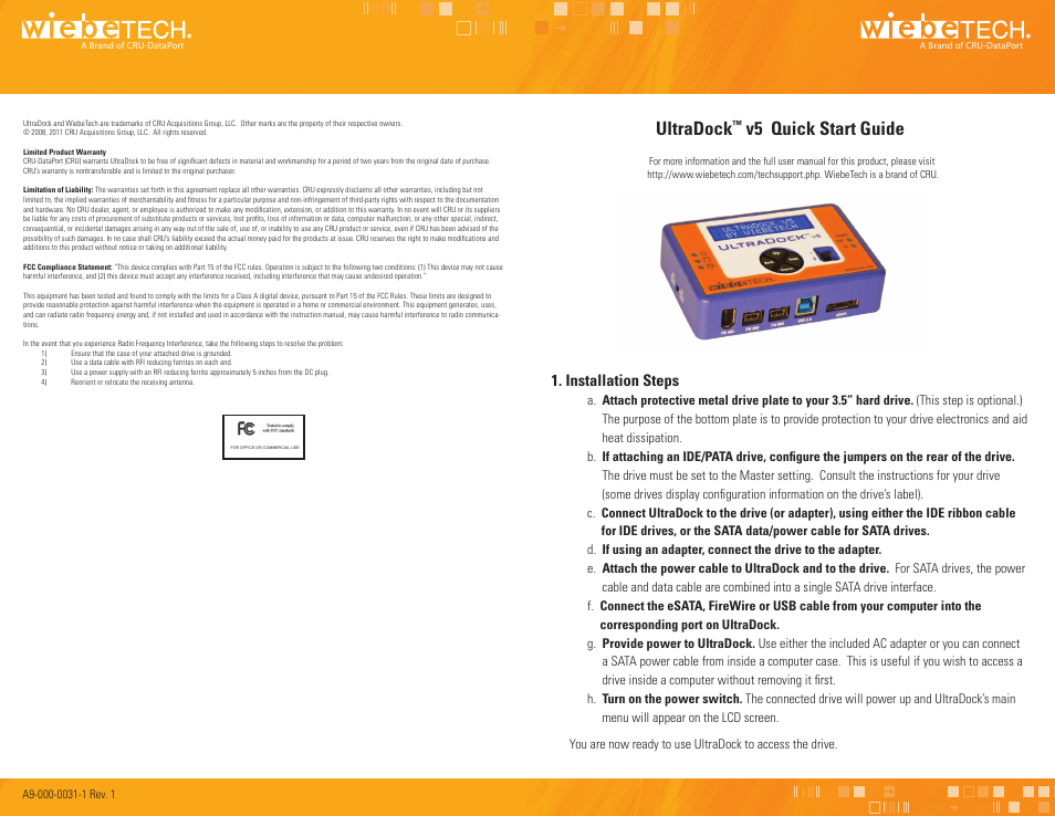 CRU UltraDock v5 User Manual | 2 pages