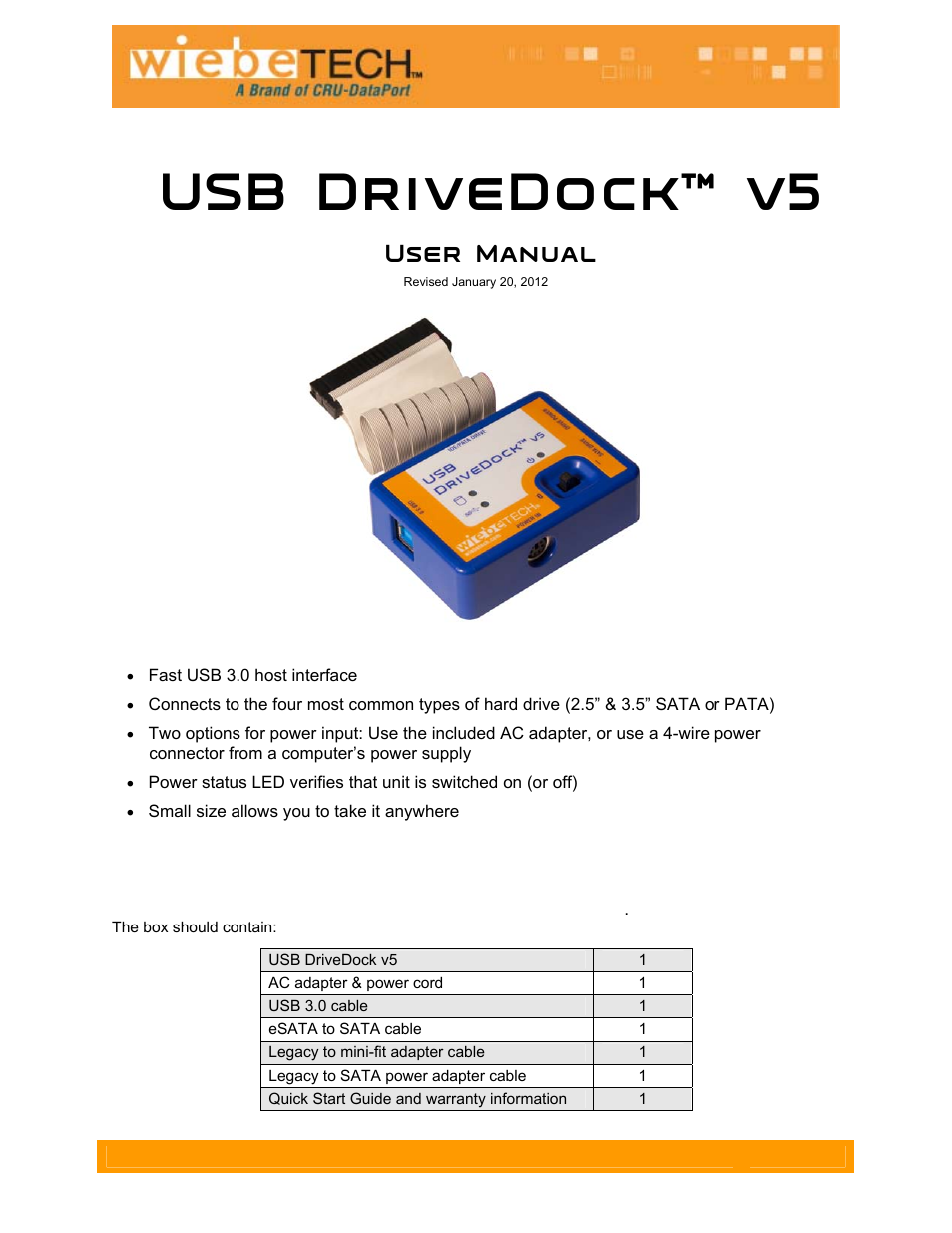 CRU USB DriveDock v5 User Manual | 6 pages