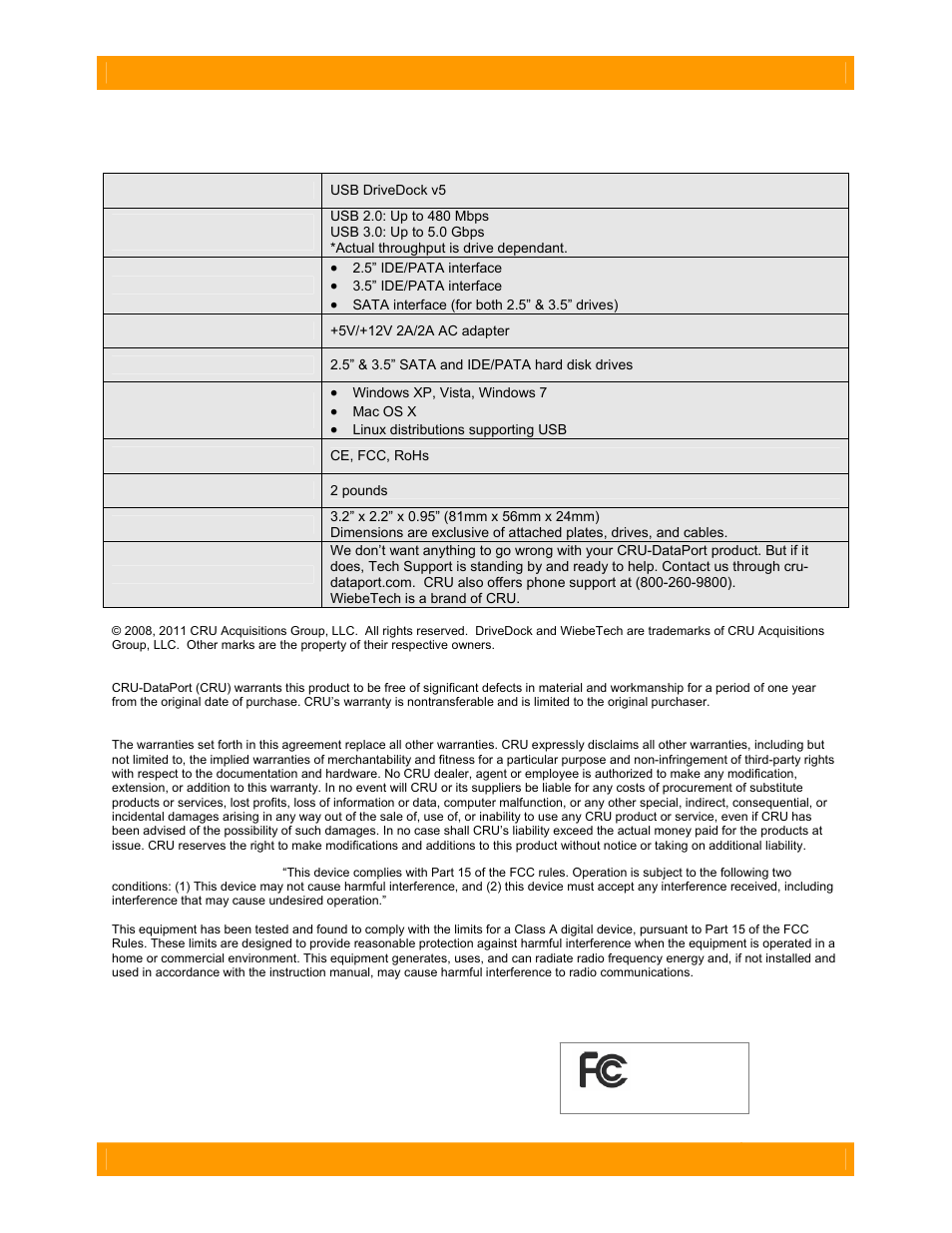 Technical specifications | CRU USB DriveDock v5 User Manual | Page 6 / 6