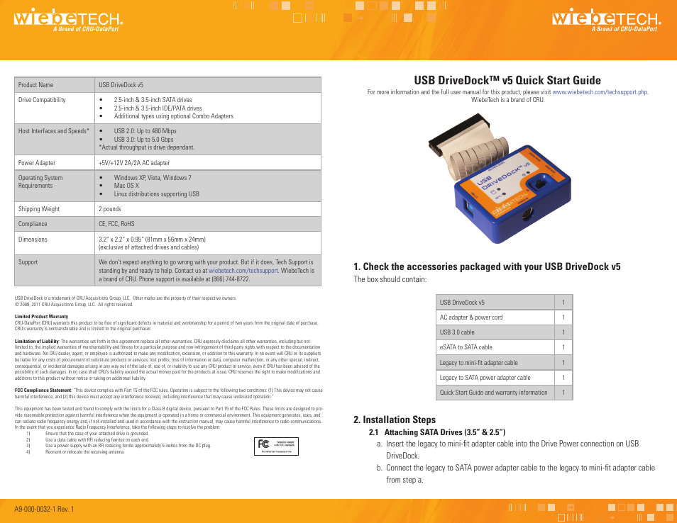 CRU USB DriveDock v5 User Manual | 2 pages