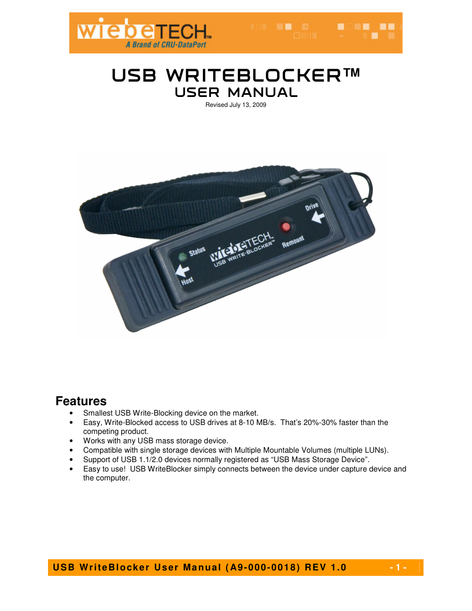 CRU USB WriteBlocker User Manual | 8 pages