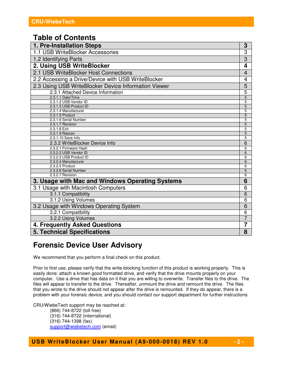 CRU USB WriteBlocker User Manual | Page 2 / 8