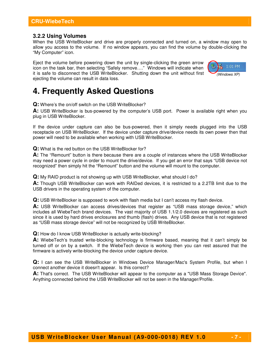 Frequently asked questions | CRU USB WriteBlocker User Manual | Page 7 / 8