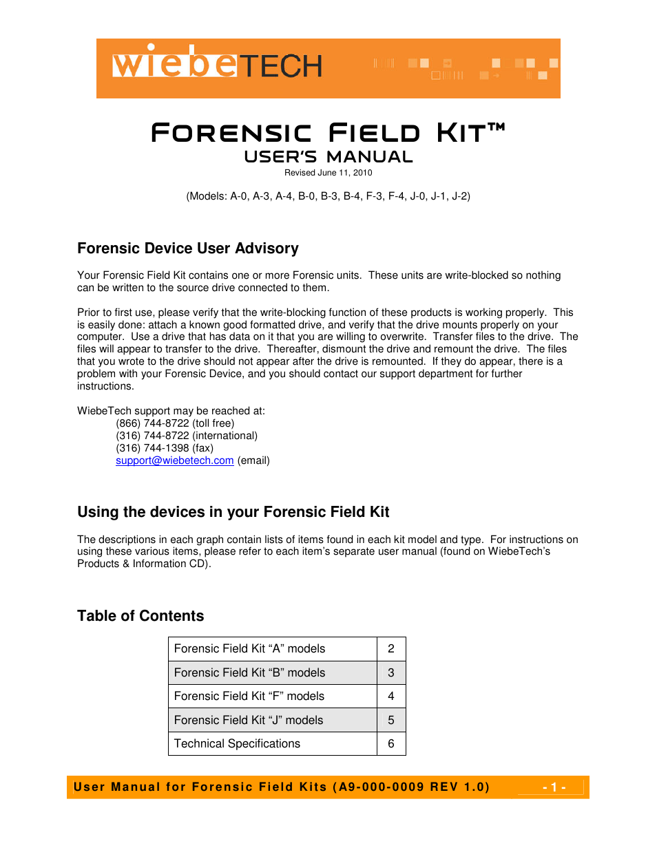 CRU Forensic Field Kit J User Manual | 6 pages