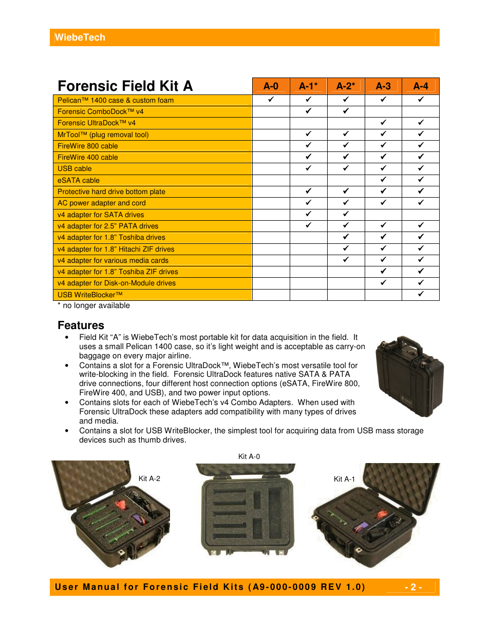 Forensic field kit a, Features | CRU Forensic Field Kit J User Manual | Page 2 / 6