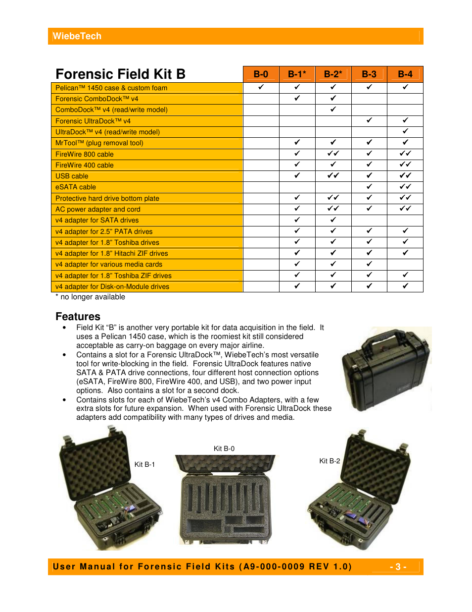 Forensic field kit b, Features | CRU Forensic Field Kit J User Manual | Page 3 / 6